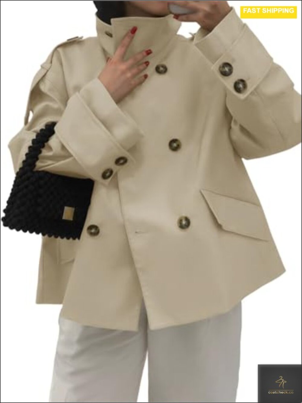 Women's Cropped Trench Coat Double Breasted Oversized Jacket